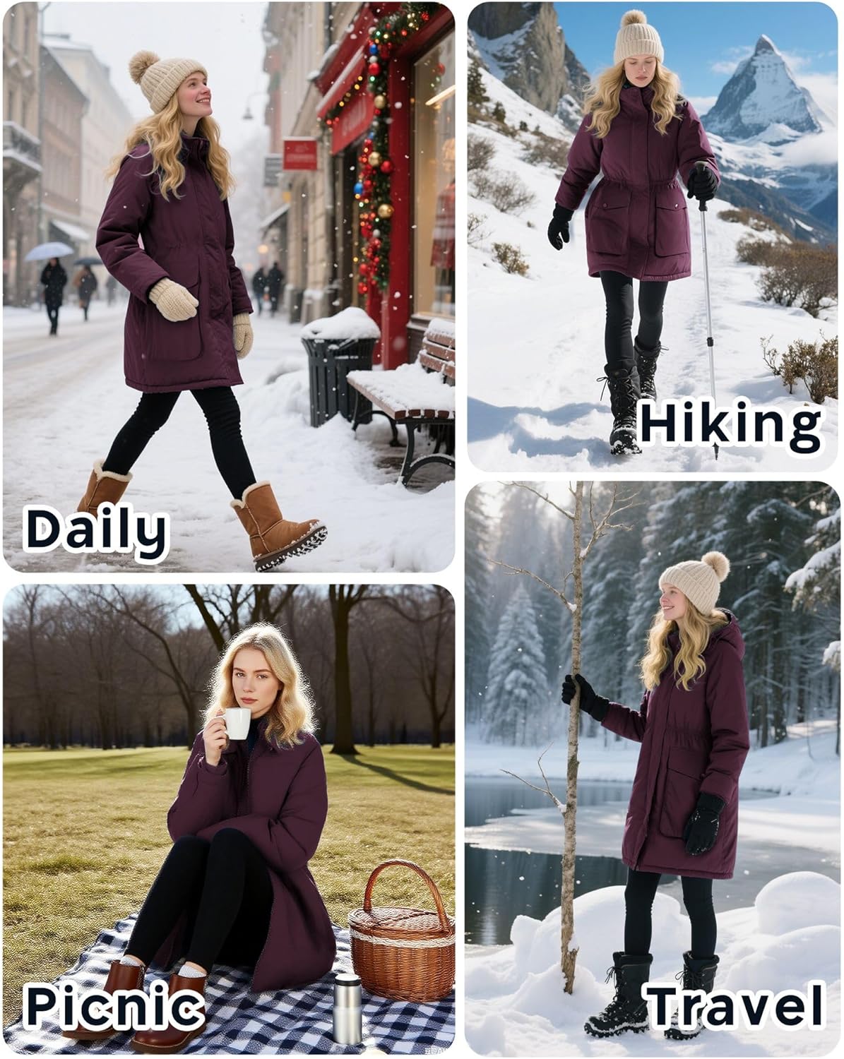 Outdoor Ventures Women’s Waterproof Parka – long hooded winter jacket with windproof, warm insulation, perfect for hiking, travel, and everyday outdoor wear.