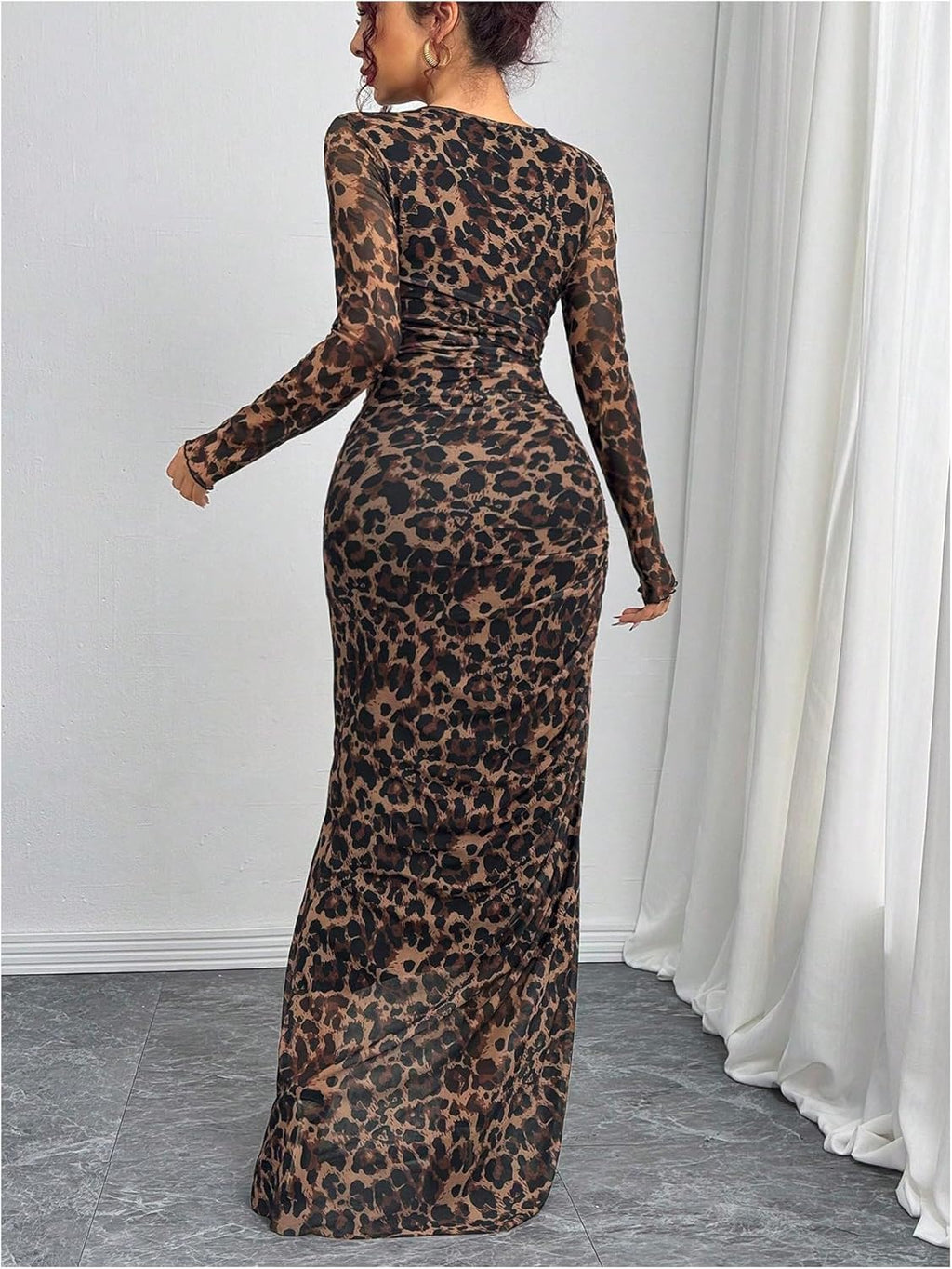 Women'S Elegant Leopard Bodycon Maxi Dress.