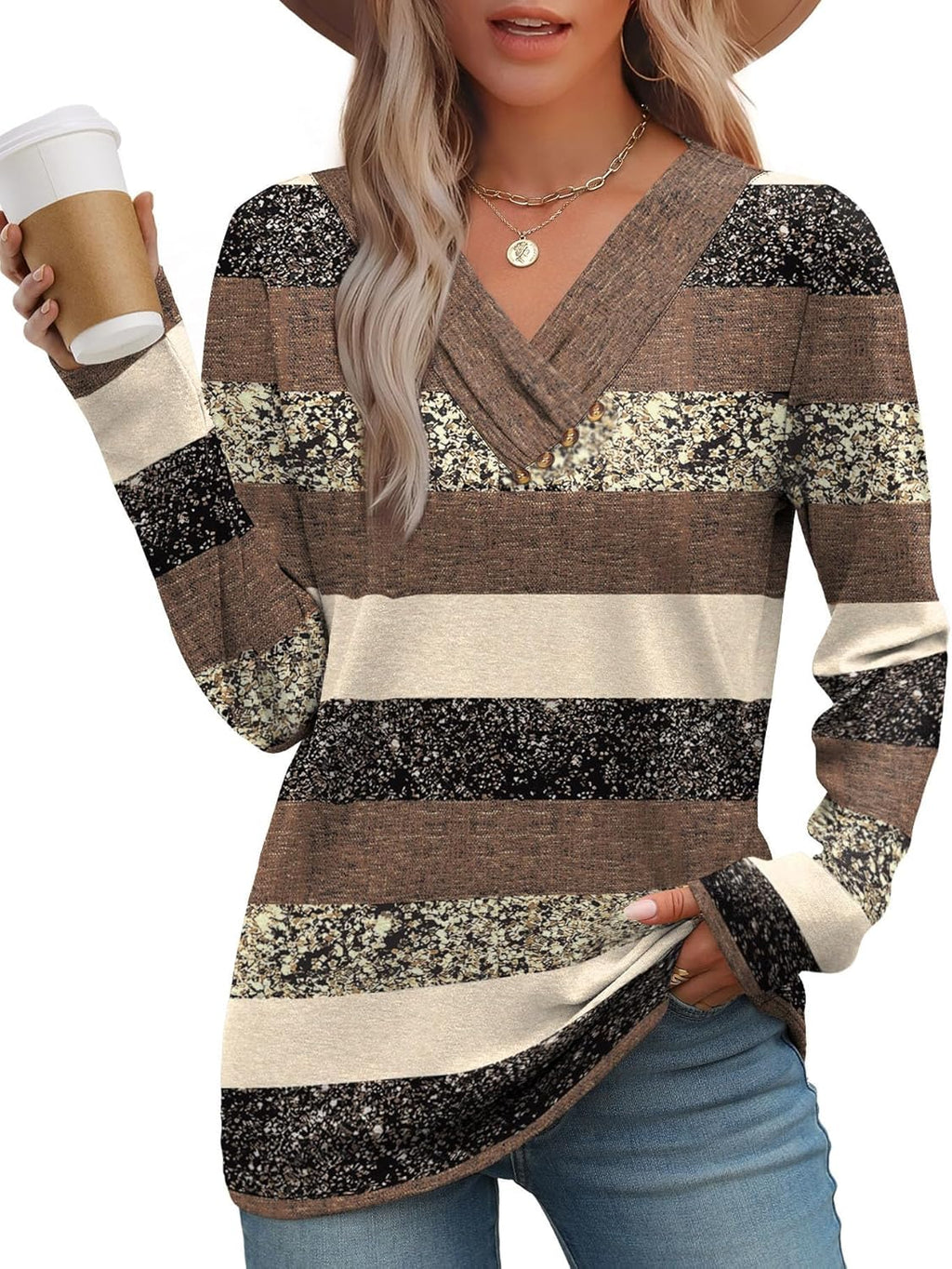 Ladies Jumpers Long Sleeve Tops Women Lightweight V Neck Ladies Tunic.