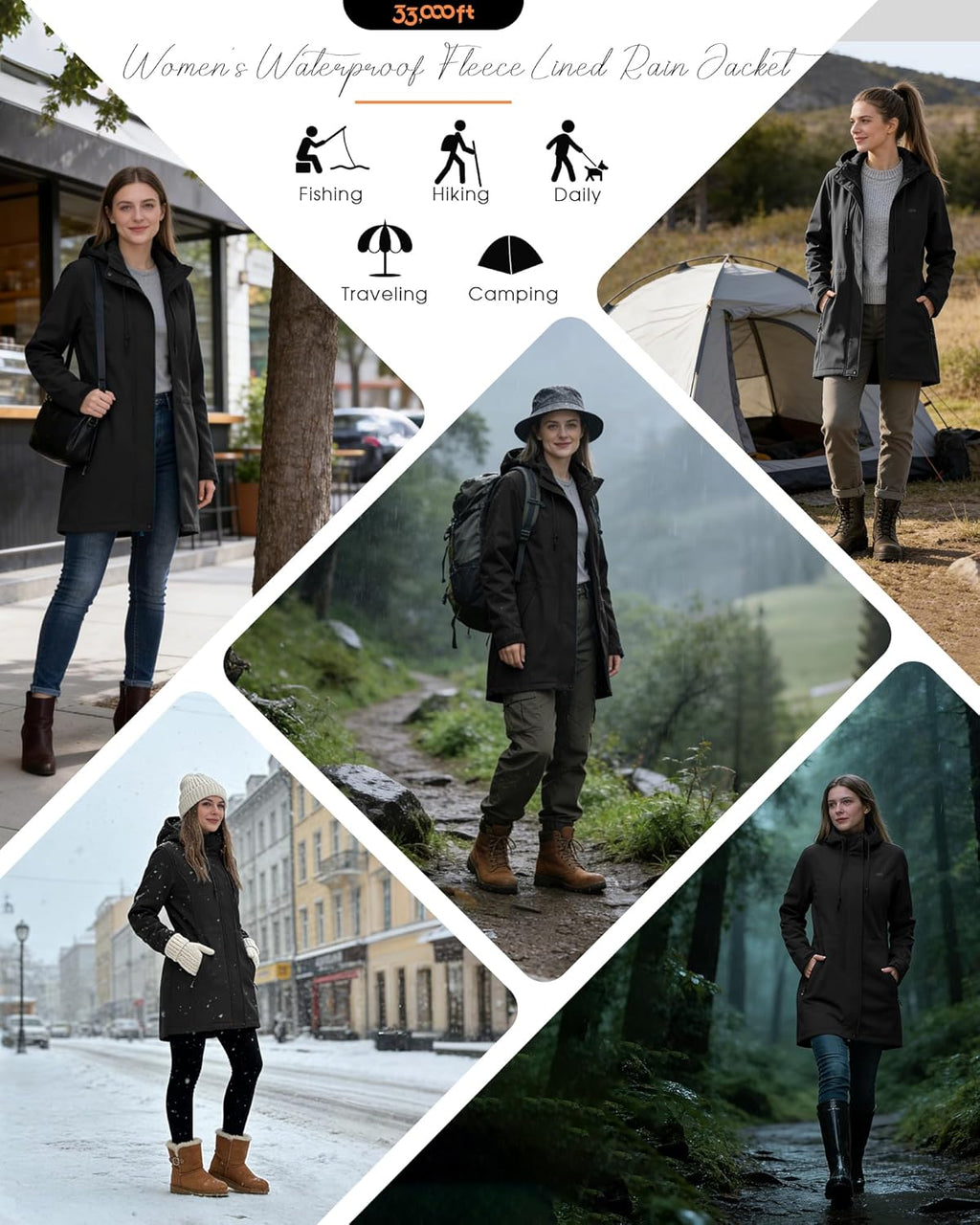 Women's Waterproof Softshell Jacket with Hood - Fleece-Lined Windbreaker for Outdoor Activities, Cycling, and Hiking