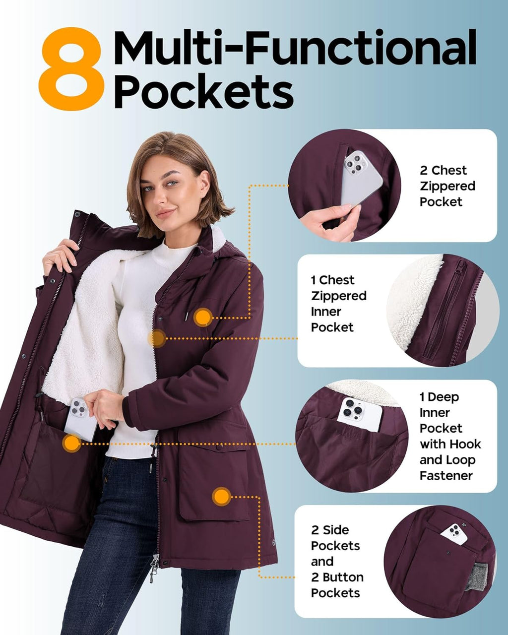 Outdoor Ventures Women’s Waterproof Parka – long hooded winter jacket with windproof, warm insulation, perfect for hiking, travel, and everyday outdoor wear.