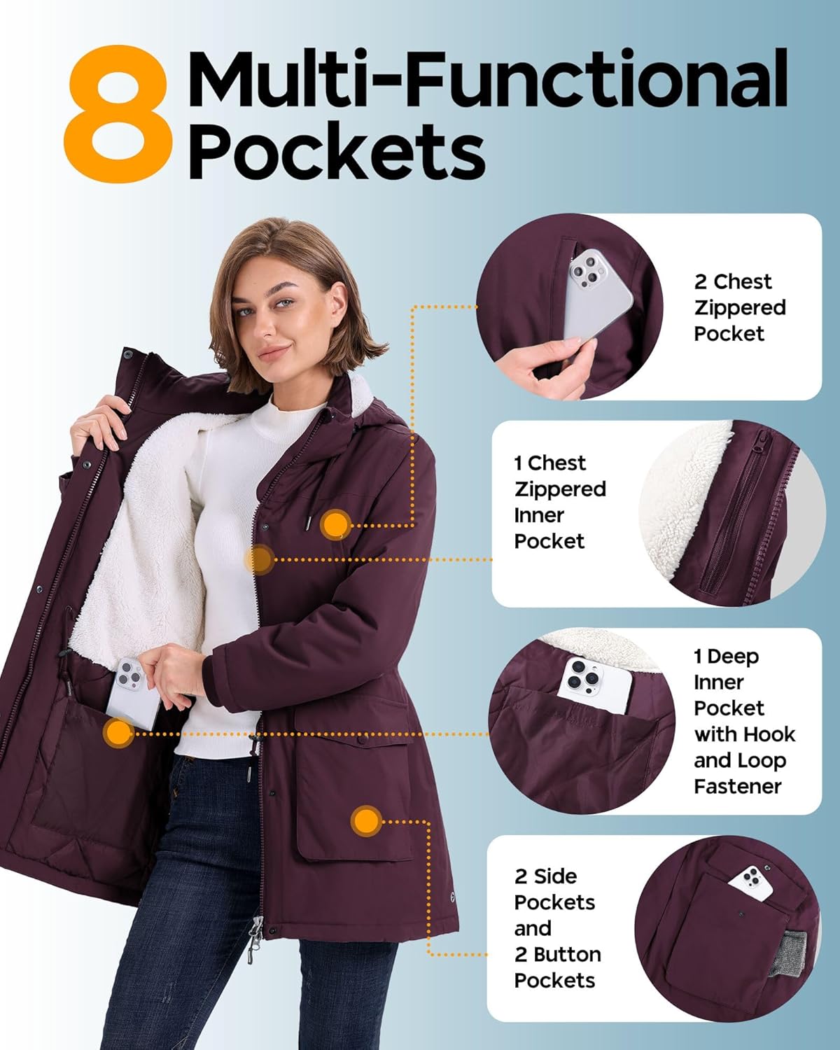 Outdoor Ventures Women’s Waterproof Parka – long hooded winter jacket with windproof, warm insulation, perfect for hiking, travel, and everyday outdoor wear.