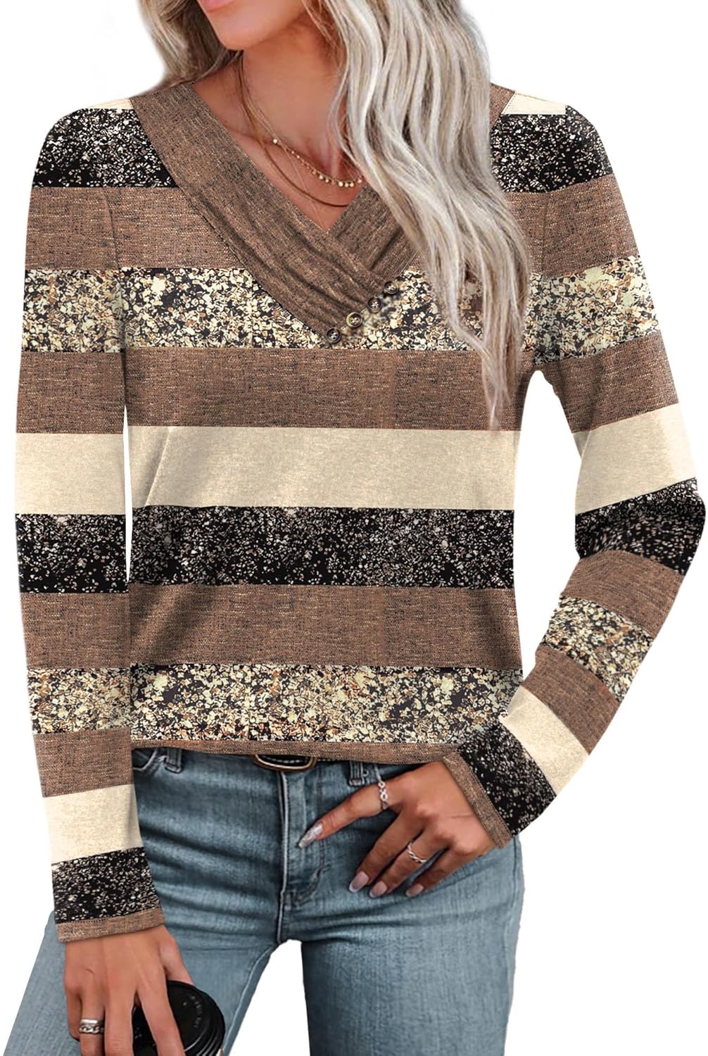 Ladies Jumpers Long Sleeve Tops Women Lightweight V Neck Ladies Tunic.