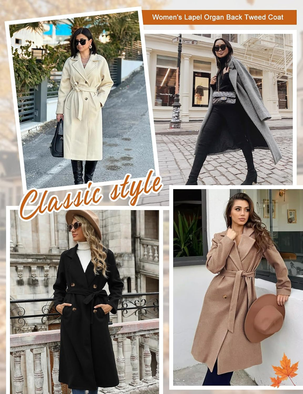 Women's Long Coats, Slim Fit Out coat with Pockets and Belt for Spring Autumn Winter.