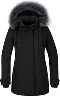 A women’s waterproof, windproof quilted puffer coat designed for cold winter weather.