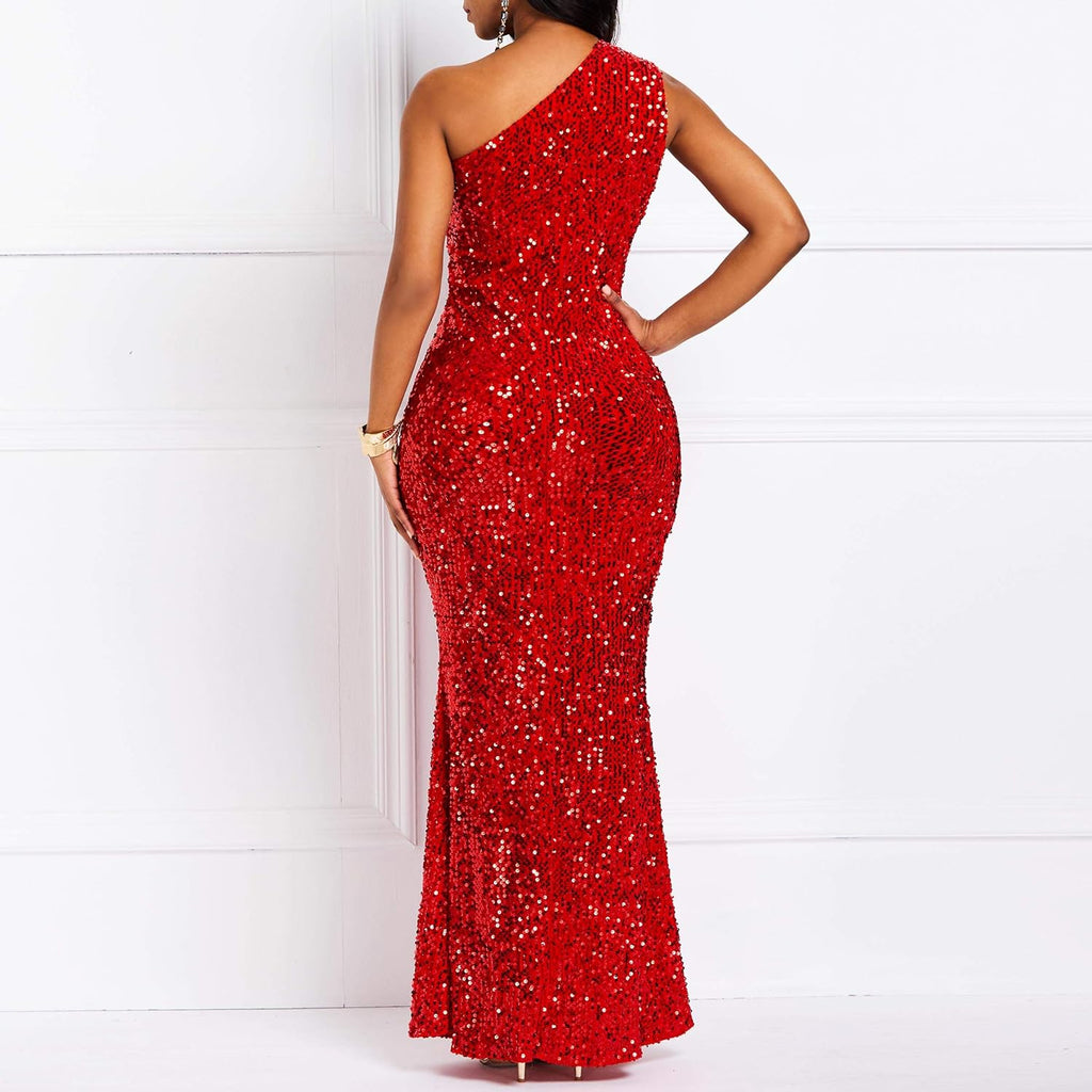 Sequins Fashion Sleeveless Oblique Collar Mermaid Women'S  Bodycon Dress ,Party Dress.