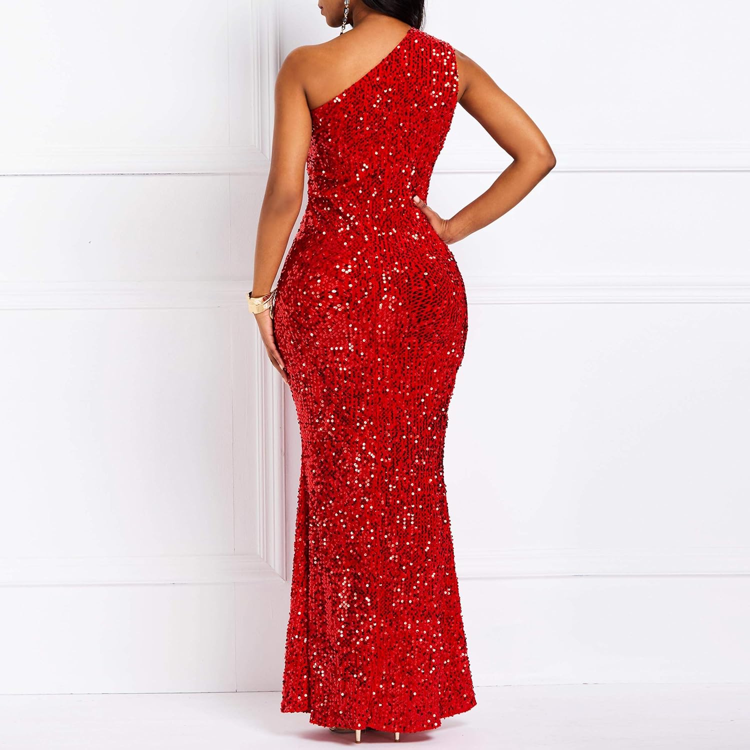 Sequins Fashion Sleeveless Oblique Collar Mermaid Women'S  Bodycon Dress ,Party Dress.