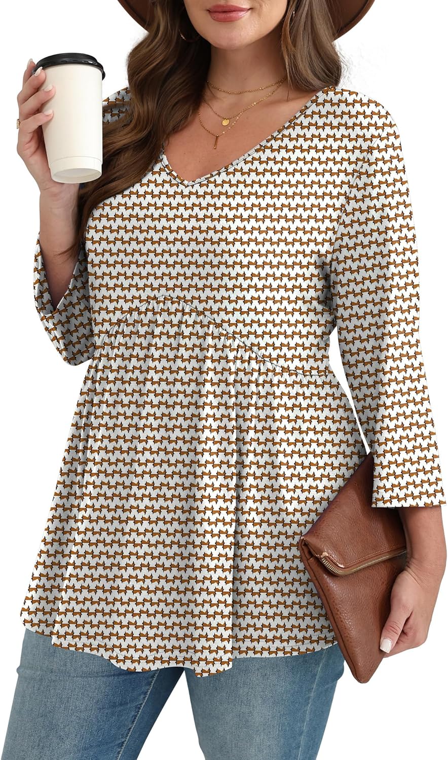 3/4 Length Sleeve Womens Tops 2025 Blouses for Women Dressy Casual Fashion Clothing V Neck Babydoll Tops Fall Outfits