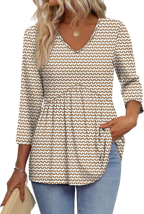 3/4 Length Sleeve Womens Tops 2025 Blouses for Women Dressy Casual Fashion Clothing V Neck Babydoll Tops Fall Outfits