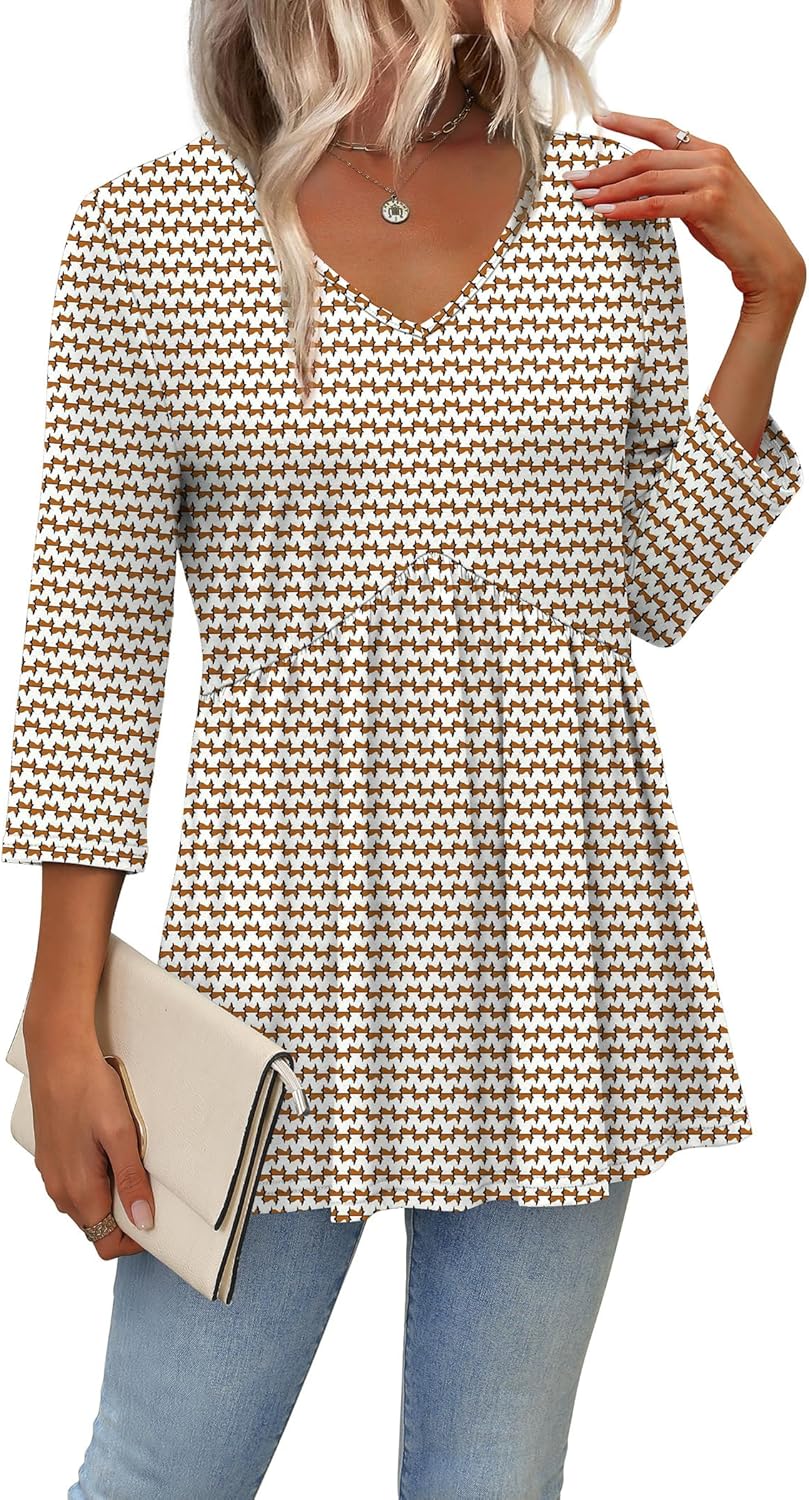 3/4 Length Sleeve Womens Tops 2025 Blouses for Women Dressy Casual Fashion Clothing V Neck Babydoll Tops Fall Outfits