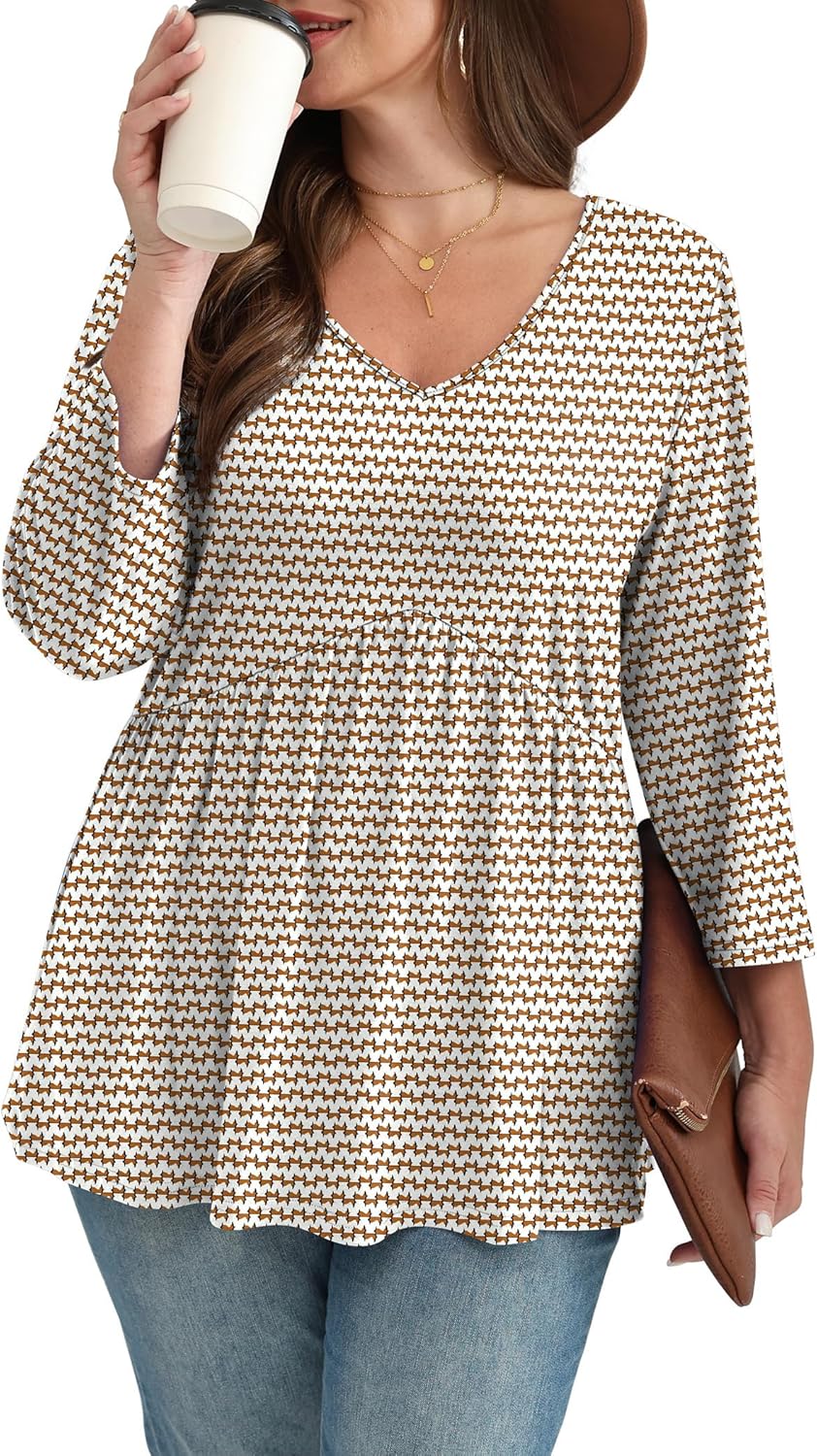 3/4 Length Sleeve Womens Tops 2025 Blouses for Women Dressy Casual Fashion Clothing V Neck Babydoll Tops Fall Outfits