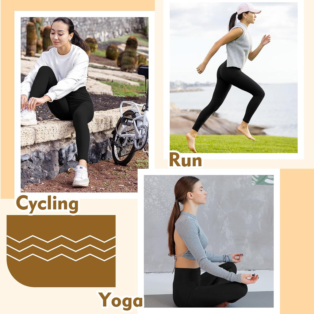 Leggings for Women UK with Pockets, 2 Pack Gym High Waisted Leggings for Workout Running Yoga.